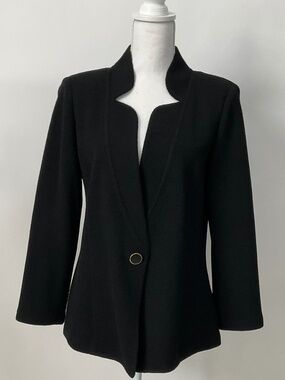St. John Black Knit Single Button Blazer Jacket Luxury Designer Size 14